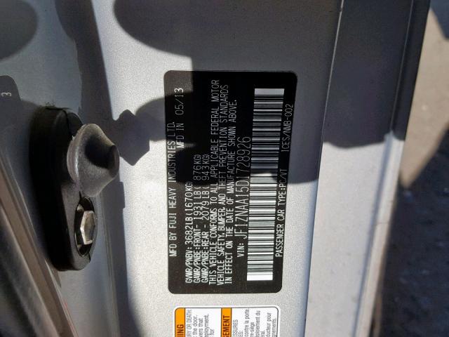 JF1ZNAA15D1728926 - 2013 TOYOTA SCION FR-S GRAY photo 10