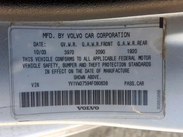 YV1VW27594F080638 - 2004 VOLVO V40 1.9T TAN photo 10