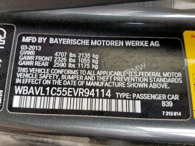 WBAVL1C55EVR94114 - 2014 BMW X1 XDRIVE2 GRAY photo 10