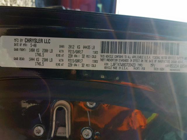 1J8FT47W88D735423 - 2008 JEEP COMPASS SP შავი ფოტო 10