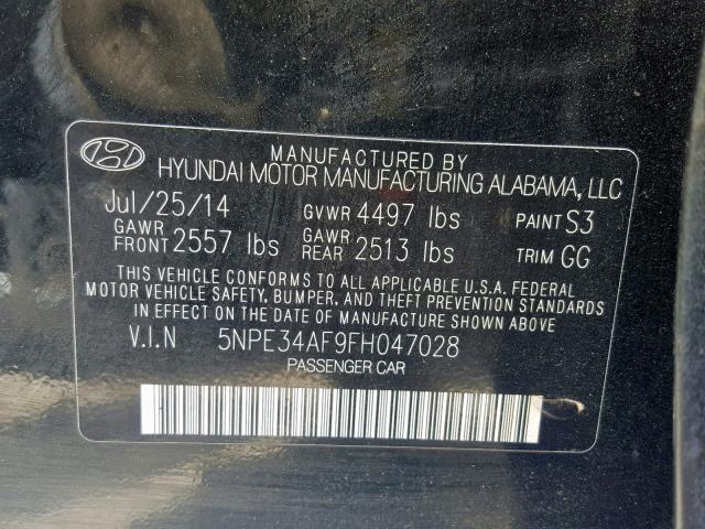 5NPE34AF9FH047028 - 2015 HYUNDAI SONATA SPO BLACK photo 10