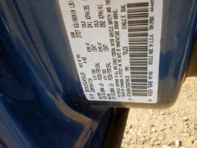 1B7HG48N72S670416 - 2002 DODGE DAKOTA QUA BLUE photo 10