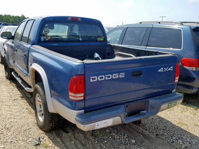 1B7HG48N72S670416 - 2002 DODGE DAKOTA QUA BLUE photo 3