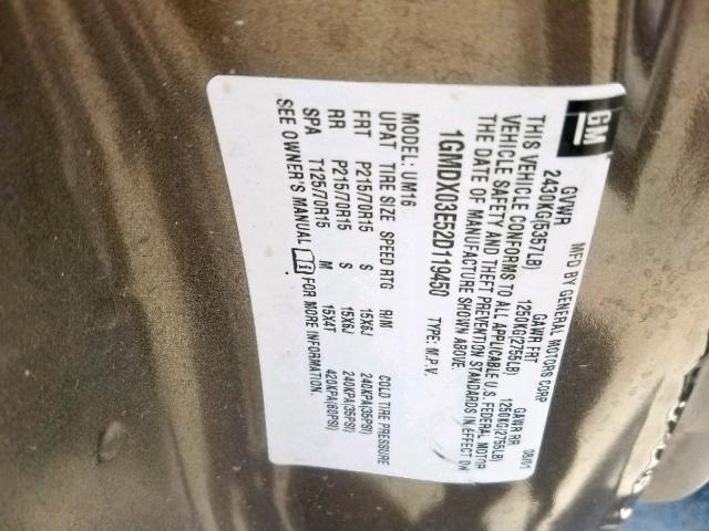 1GMDX03E52D119450 - 2002 PONTIAC MONTANA TAN photo 10