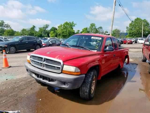 1D7HG12K34S719231 - 2004 DODGE DAKOTA SXT RED photo 2