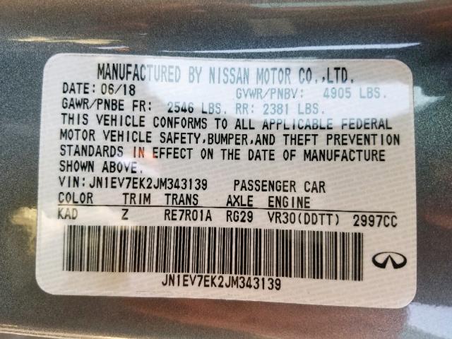 JN1EV7EK2JM343139 - 2018 INFINITI Q60 LUXE 3 GRAY photo 10