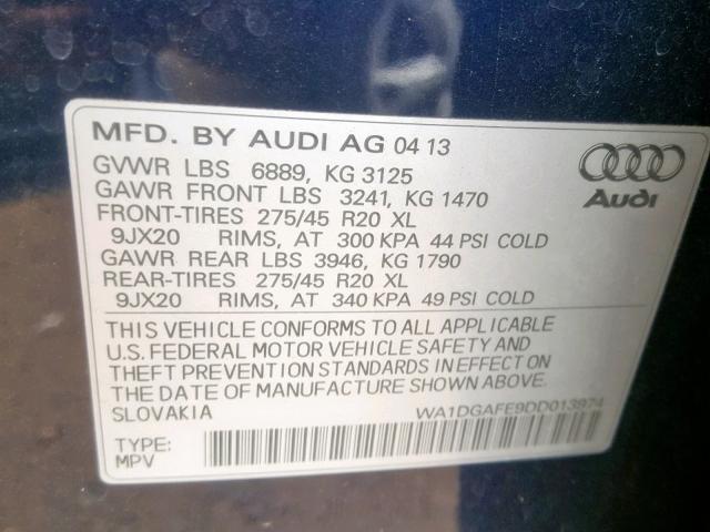 WA1DGAFE9DD013974 - 2013 AUDI Q7 PRESTIG BLUE photo 10