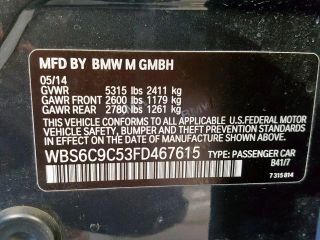 WBS6C9C53FD467615 - 2015 BMW M6 GRAN CO CHARCOAL photo 10