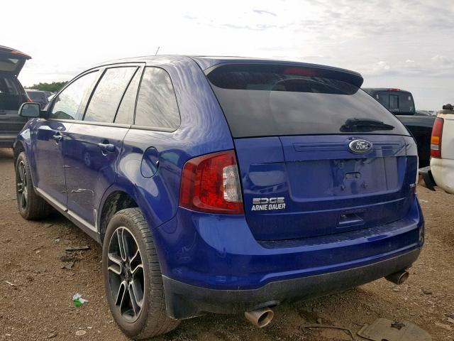 2FMDK3JC8EBA09309 - 2014 FORD EDGE SEL BLUE photo 3