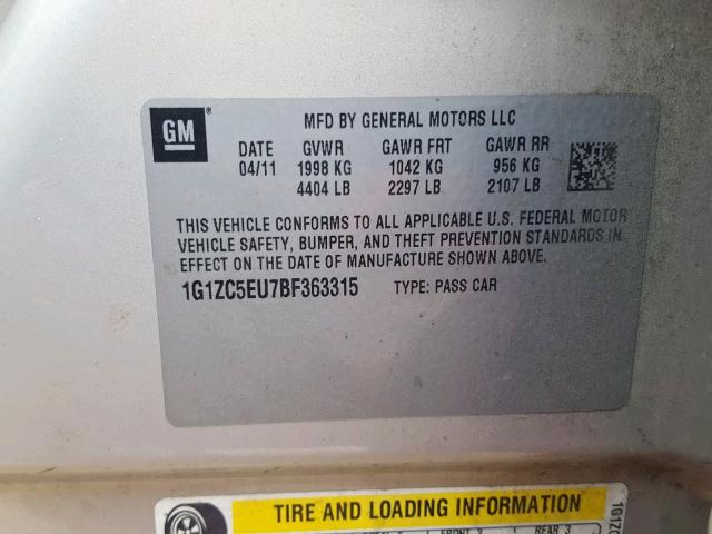 1G1ZC5EU7BF363315 - 2011 CHEVROLET MALIBU 1LT 金色 照片 10