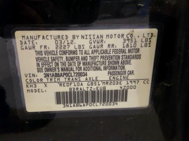 3N1AB6AP0CL720034 - 2012 NISSAN SENTRA 2.0 BLACK photo 10