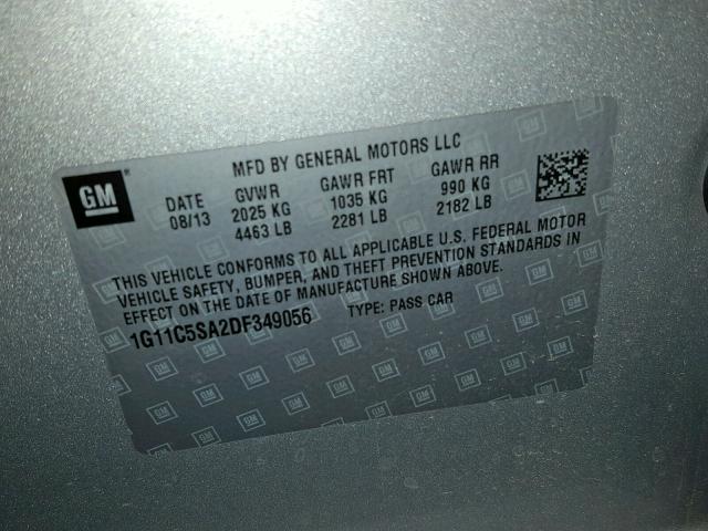 1G11C5SA2DF349056 - 2013 CHEVROLET MALIBU 1LT 银色 照片 10