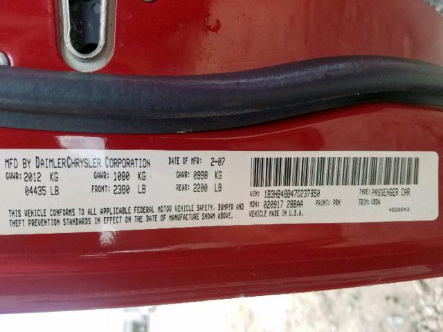 1B3HB48B47D237850 - 2007 DODGE CALIBER SX RED photo 10