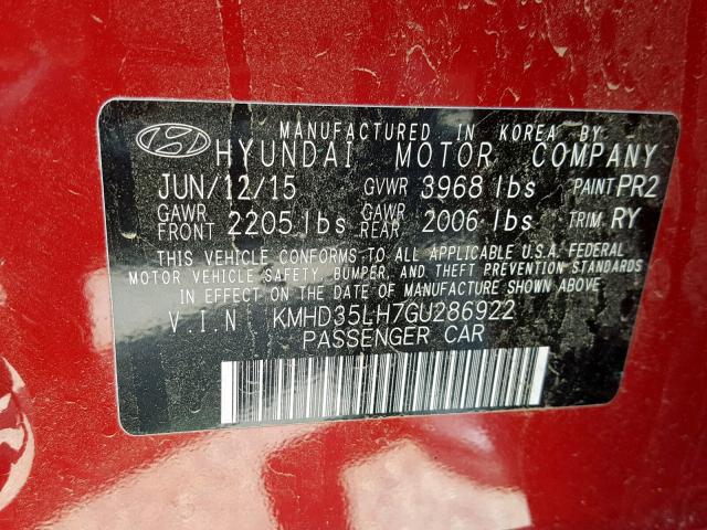 KMHD35LH7GU286922 - 2016 HYUNDAI ELANTRA GT RED photo 10