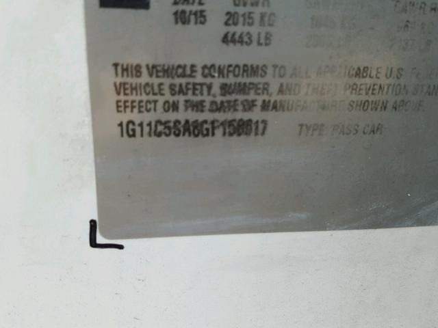 1G11C5SA8GF158617 - 2016 CHEVROLET MALIBU LIM 白色 照片 10