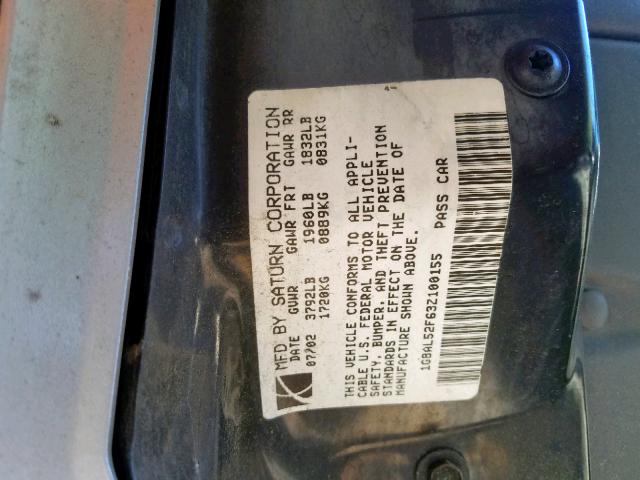 1G8AL52F63Z100155 - 2003 SATURN ION LEVEL SILVER photo 10