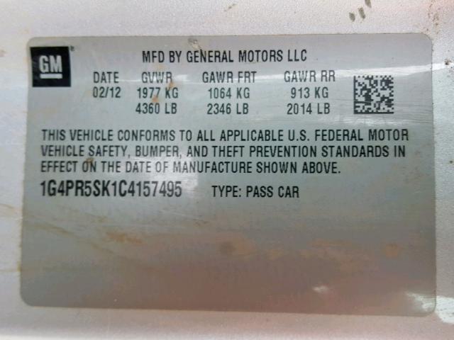 1G4PR5SK1C4157495 - 2012 BUICK VERANO CON SILVER photo 10