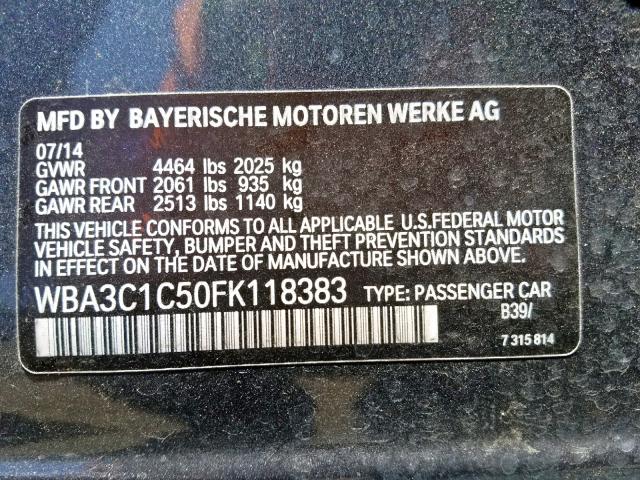 WBA3C1C50FK118383 - 2015 BMW 328 I SULE GRAY photo 10