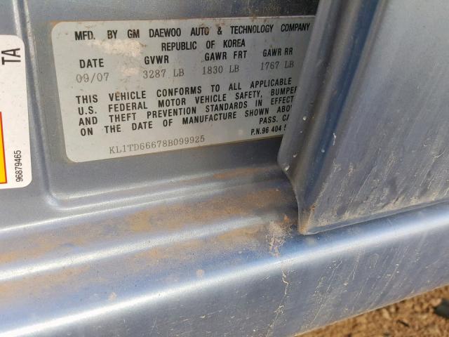 KL1TD66678B099925 - 2008 CHEVROLET AVEO BASE ლურჯი ფოტო 10