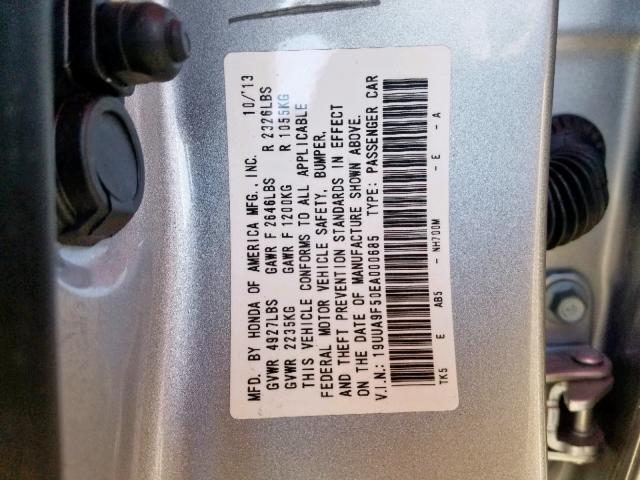 19UUA9F50EA000685 - 2014 ACURA TL TECH SILVER photo 10