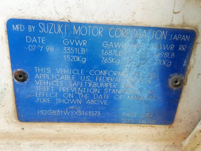 JS2GB31W5X5161573 - 1999 SUZUKI ESTEEM GL WHITE photo 10