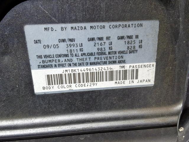 JM1BK144961432434 - 2006 MAZDA 3 HATCHBAC GRAY photo 10