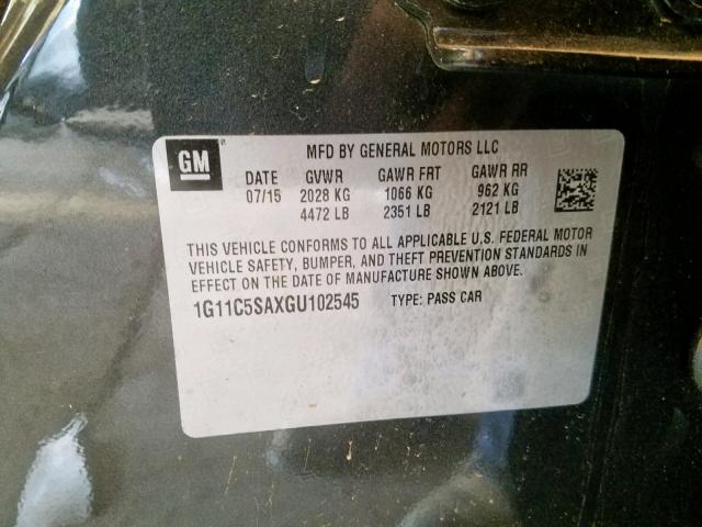 1G11C5SAXGU102545 - 2016 CHEVROLET MALIBU LIM GRAY photo 10