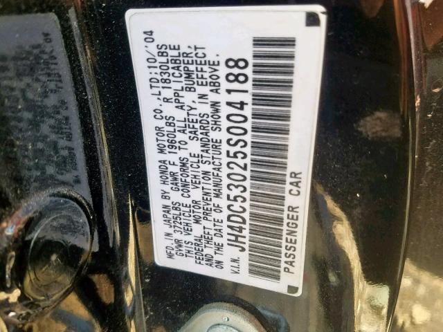 JH4DC53025S004188 - 2005 ACURA RSX TYPE-S BLACK photo 10