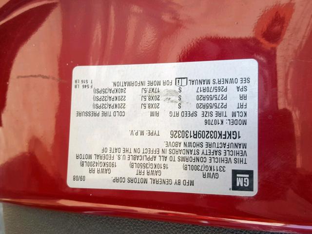 1GKFK03209R130326 - 2009 GMC YUKON DENA RED photo 10