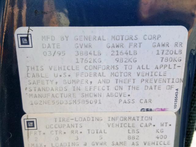 1G2NE55D3SM585091 - 1995 PONTIAC GRAND AM S GREEN photo 10