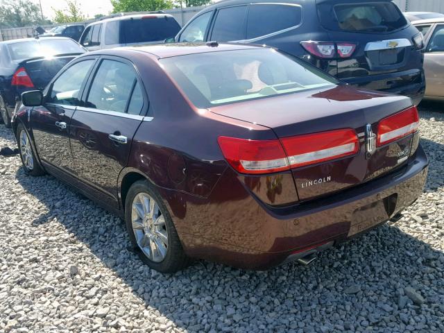 3LNDL2L38CR807375 - 2012 LINCOLN MKZ HYBRID BURGUNDY photo 3