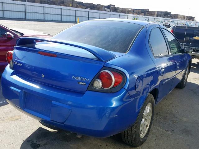 1B3ES56C15D107378 - 2005 DODGE NEON SXT BLUE photo 4