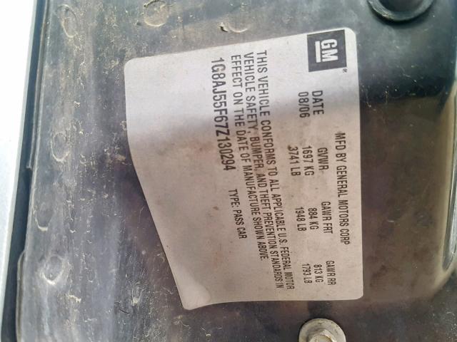 1G8AJ55F67Z130294 - 2007 SATURN ION LEVEL SILVER photo 10