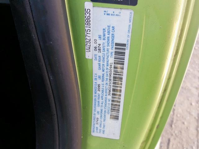 3VWCC21C8YM500941 - 2000 VOLKSWAGEN NEW BEETLE GREEN photo 10