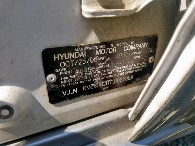 KM8SB82B71U027329 - 2001 HYUNDAI SANTA FE WHITE photo 10