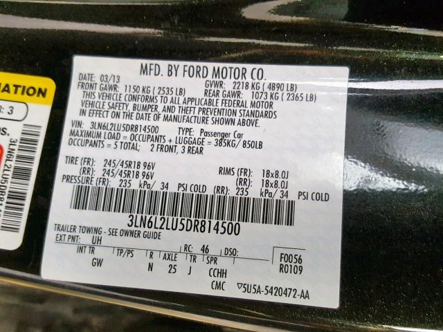 3LN6L2LU5DR814500 - 2013 LINCOLN MKZ HYBRID BLACK photo 10