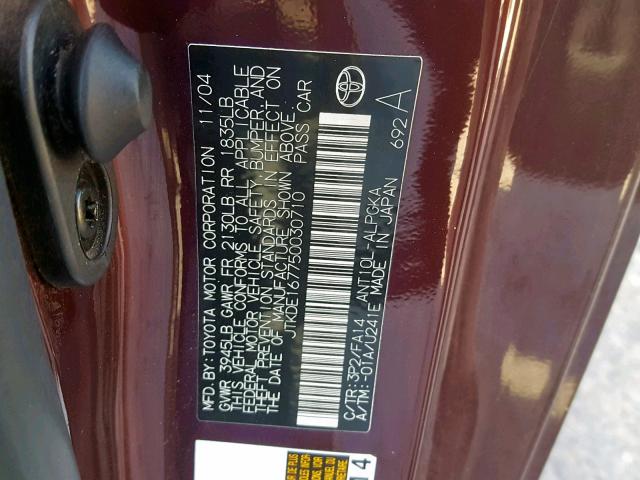 JTKDE167750030710 - 2005 TOYOTA SCION TC PURPLE photo 10