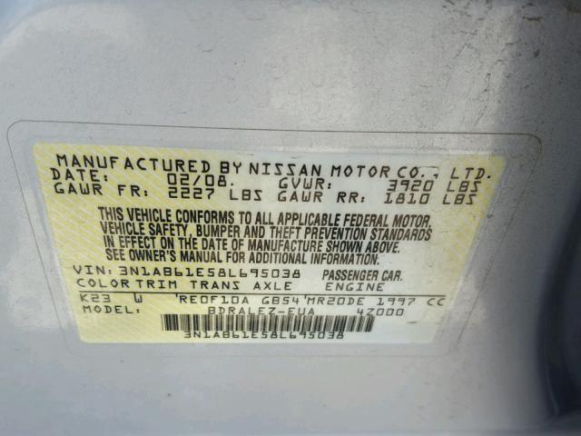 3N1AB61E58L695038 - 2008 NISSAN SENTRA 2.0 SILVER photo 10