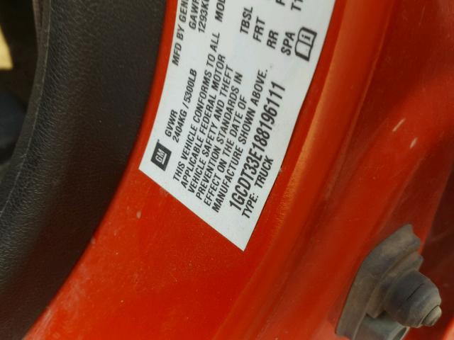 1GCDT33E188196111 - 2008 CHEVROLET COLORADO L ORANGE photo 10