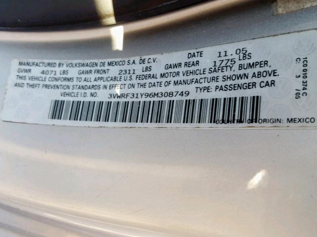 3VWRF31Y96M308749 - 2006 VOLKSWAGEN NEW BEETLE Silber Foto 10