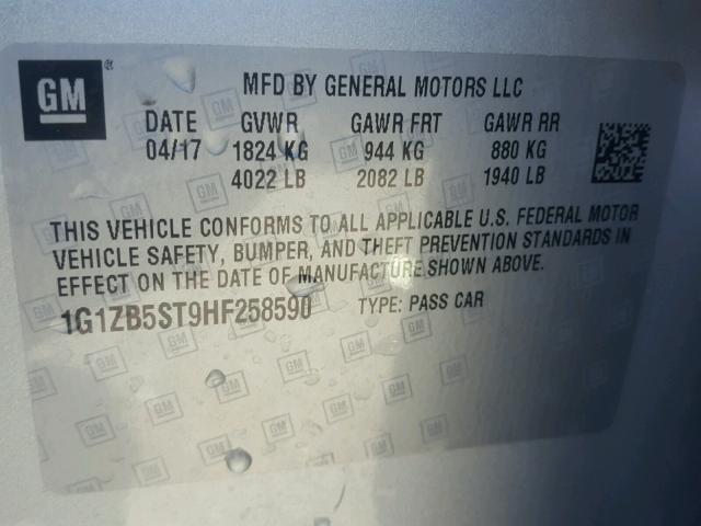 1G1ZB5ST9HF258590 - 2017 CHEVROLET MALIBU LS 银色 照片 10