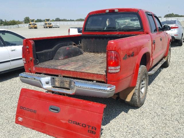 1D7HG48N34S752085 - 2004 DODGE DAKOTA QUA RED photo 4