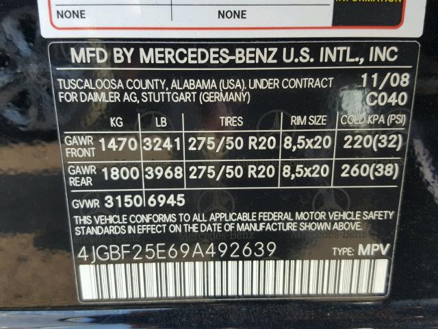 4JGBF25E69A492639 - 2009 MERCEDES-BENZ GL BLACK photo 10