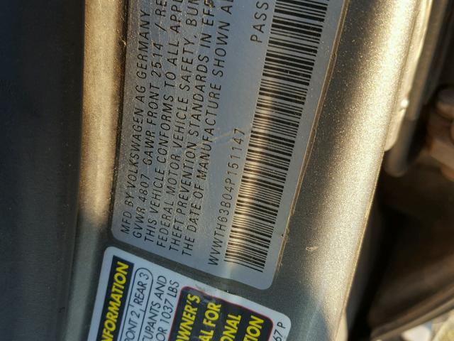 WVWTH63B04P151147 - 2004 VOLKSWAGEN PASSAT GLX 灰色 照片 10