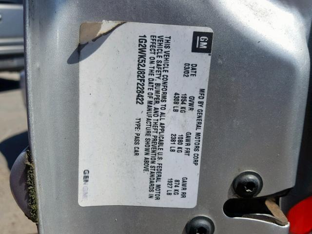 1G2WK52J82F228422 - 2002 PONTIAC GRAND PRIX SILVER photo 10