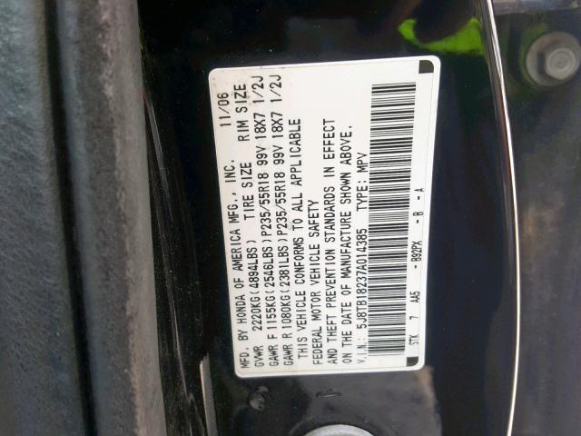 5J8TB18237A014385 - 2007 ACURA RDX BLACK photo 10