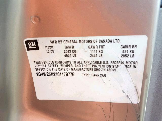 2G4WC582361179776 - 2006 BUICK LACROSSE C SILVER photo 10