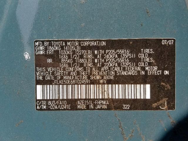 JTLKE50E681024591 - 2008 TOYOTA XB BLUE photo 10