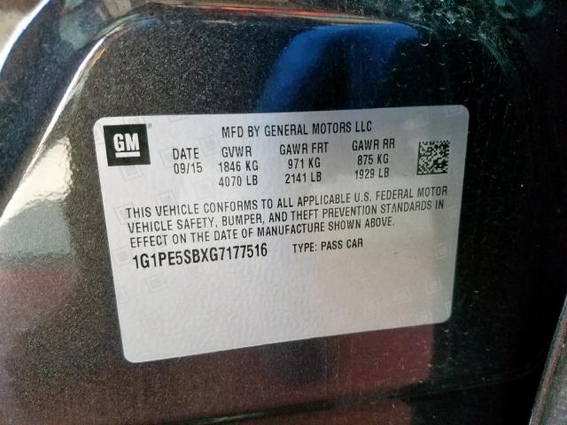 1G1PE5SBXG7177516 - 2016 CHEVROLET CRUZE LIMI BLACK photo 10