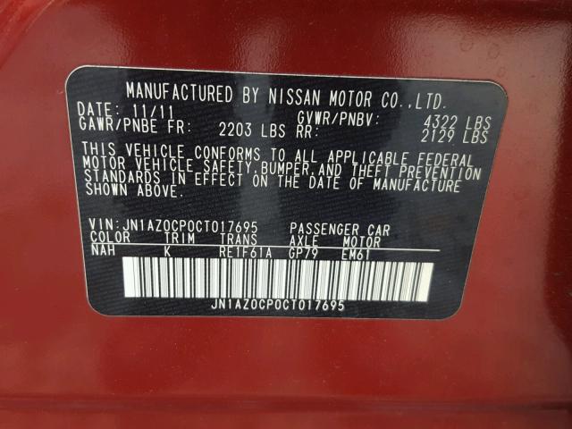 JN1AZ0CP0CT017695 - 2012 NISSAN LEAF SV RED photo 10